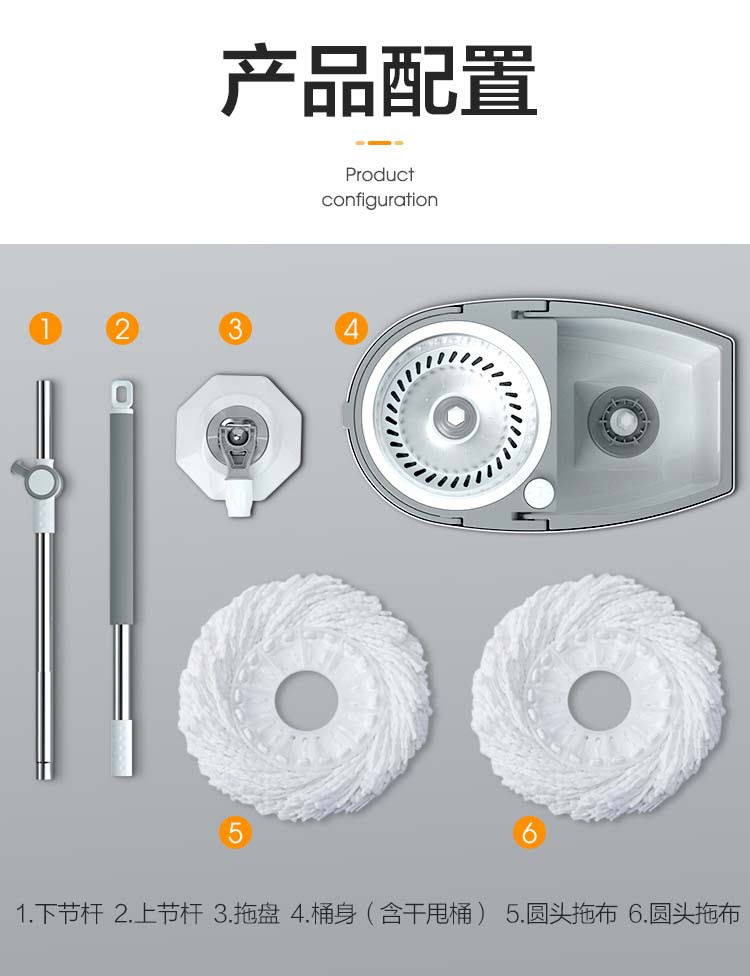 宝家洁 M19拖把杆旋转甩干洗脱一体吸水耐用免手洗家用拖地套装神器一桶净