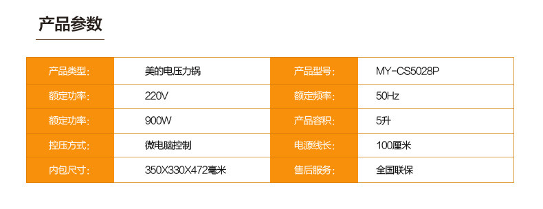 美的（Midea） MY-CS5028P PCS5028P电压力锅双胆智能饭煲5L电高压锅