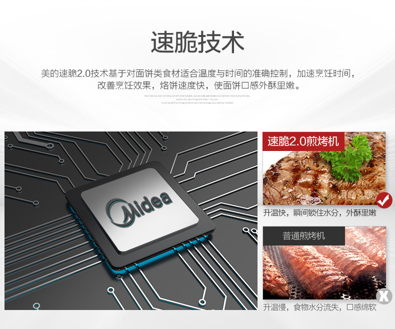 美的（Midea） 电饼铛 双面加热烙饼机 智能悬浮 速脆技术方形煎烤机 家用煎饼机 烹饪进度显示