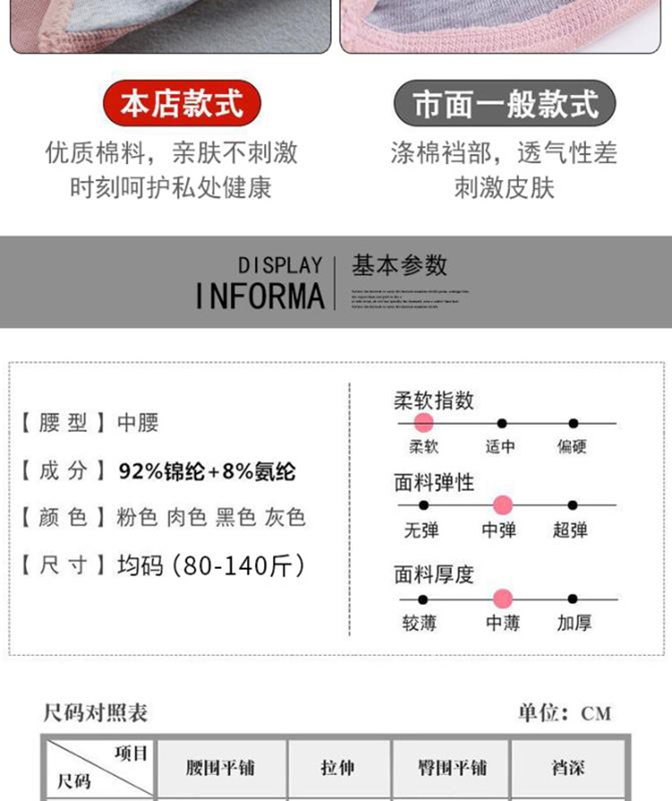 【4条装】3D蜂巢暖宫收腹提臀少女士内裤女生纯棉全棉裆无痕中腰裤头大码女士短裤