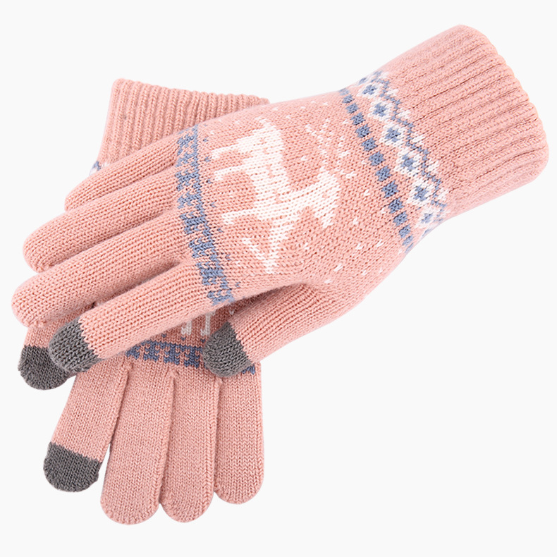 针织毛线触屏手套女保暖加绒情侣韩版冬季手套