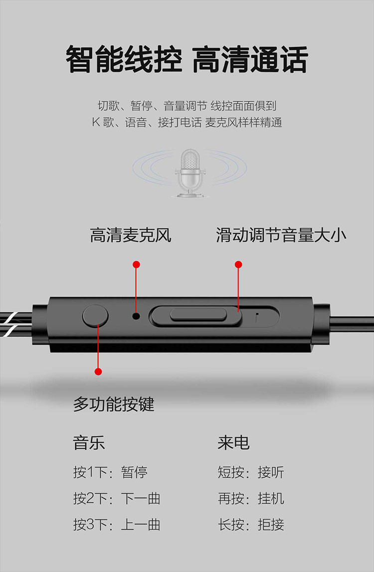 歌丽斯 线控带麦双喇叭入耳式手机游戏耳机