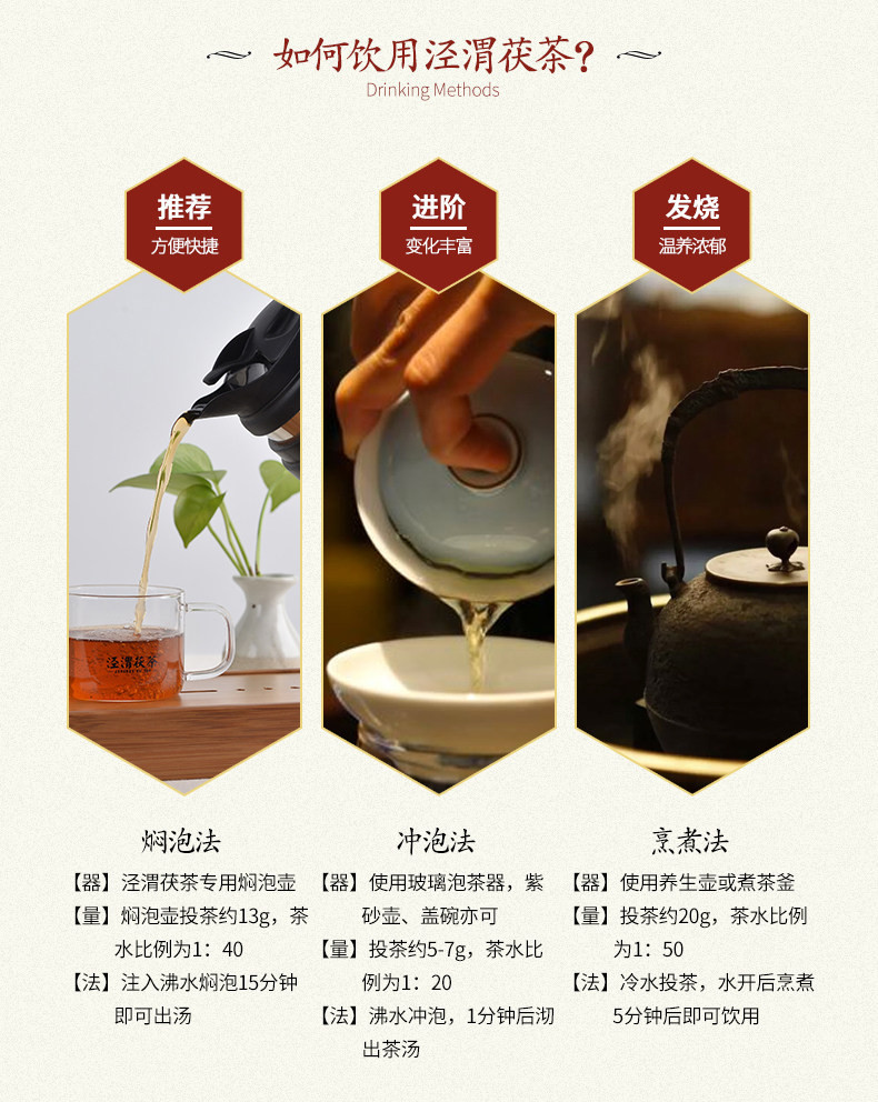 泾渭茯茶 七子茯茶375克三块装陕西黑茶 泾阳茯砖茶 正宗金花伏茶 茶砖三块装