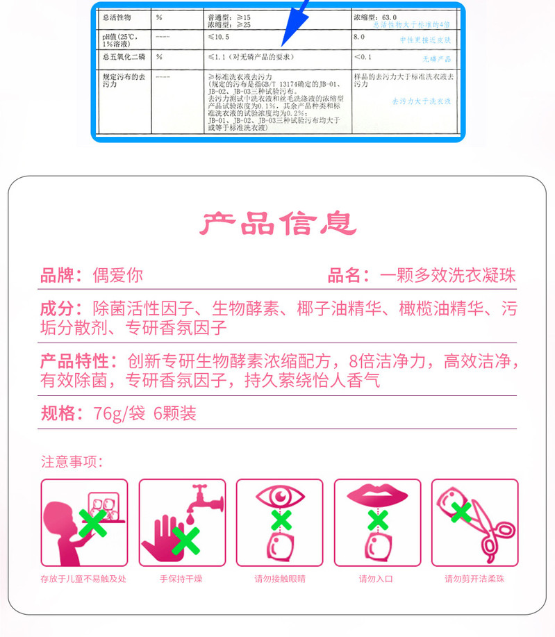 偶爱你 三合一洗衣凝珠旅行装 除菌柔顺洁净三效合一 清新香水味