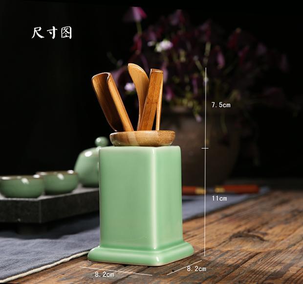 亲韵窑青瓷茶具茶盘配件功夫茶道套装陶瓷竹茶道六君子