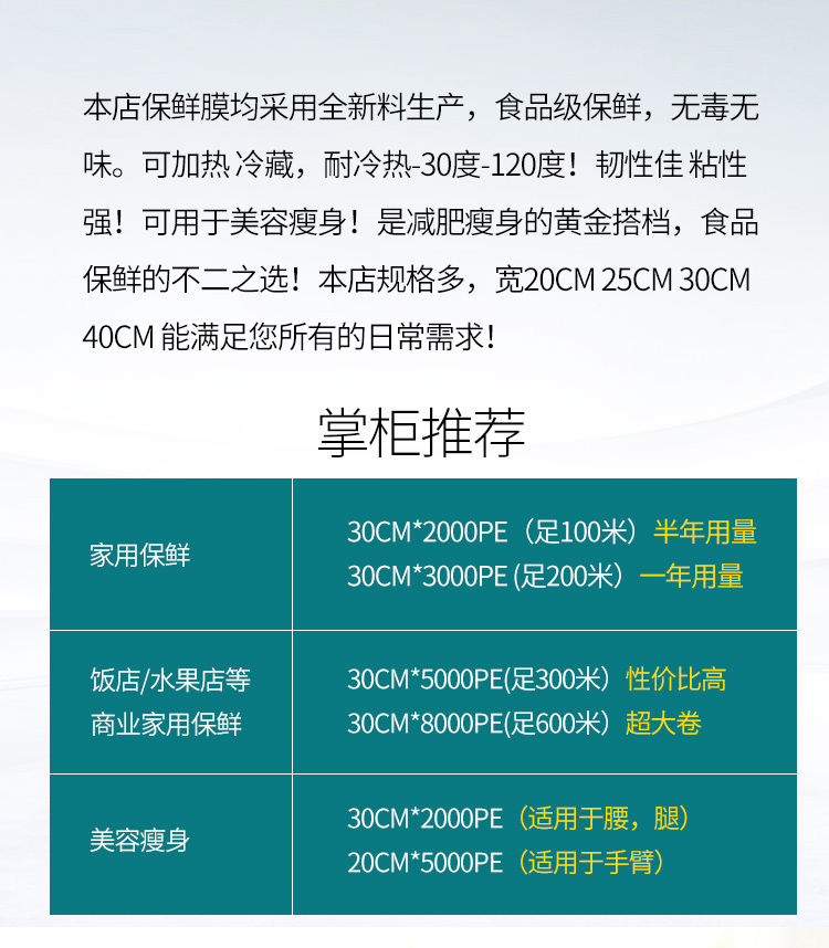 【保鲜膜】大卷家用加厚厨房瘦身PE食品级保鲜膜批发瘦身瘦腿小卷