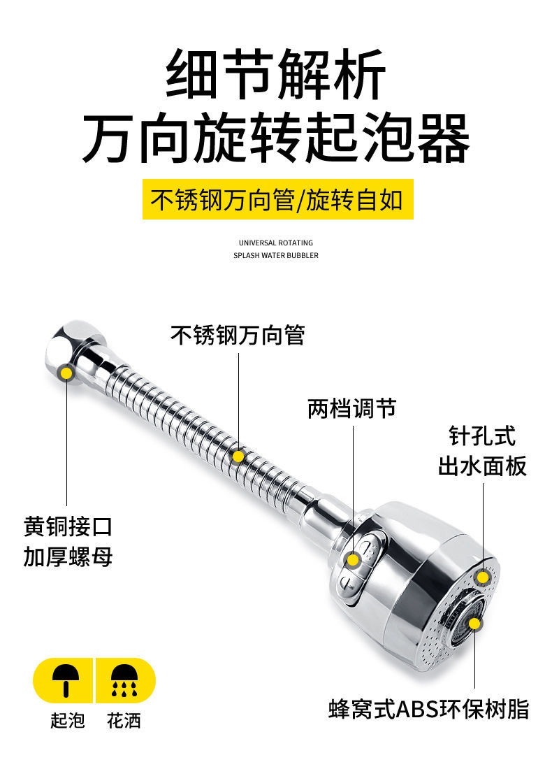 水龙头防溅水嘴厨房面盆水龙头起泡器防溅水加长延伸万向喷头wy