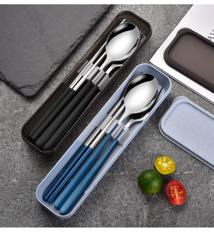 学生便携餐具套装不锈钢筷子勺子套装上班族勺叉筷三件套旅行餐具