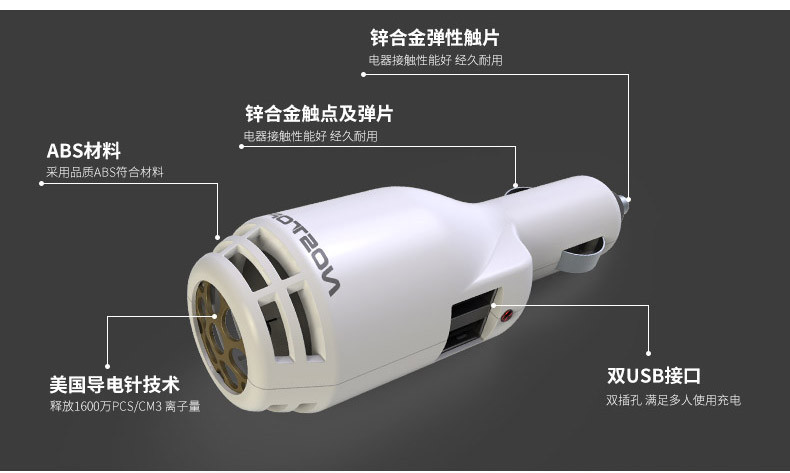 【券后特惠9.9元】NOSTOP汽车负离子空气净化器车充/正反插快速充电器/一拖三带点烟器车载充电器