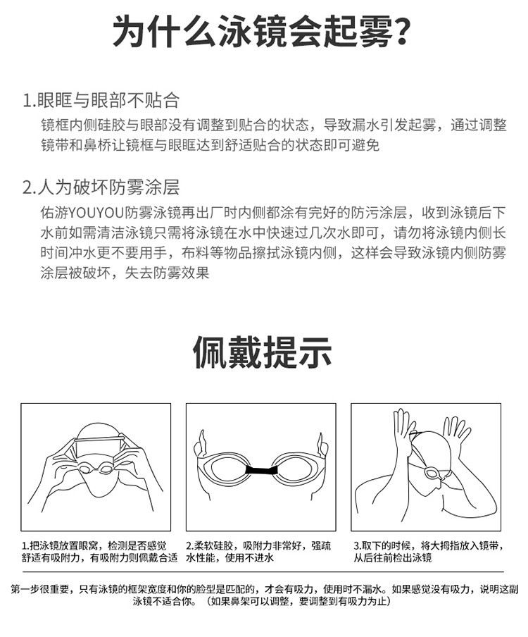 【领券减10元】佑游 带耳塞 泳帽防水 防雾 高清大框泳镜 60216