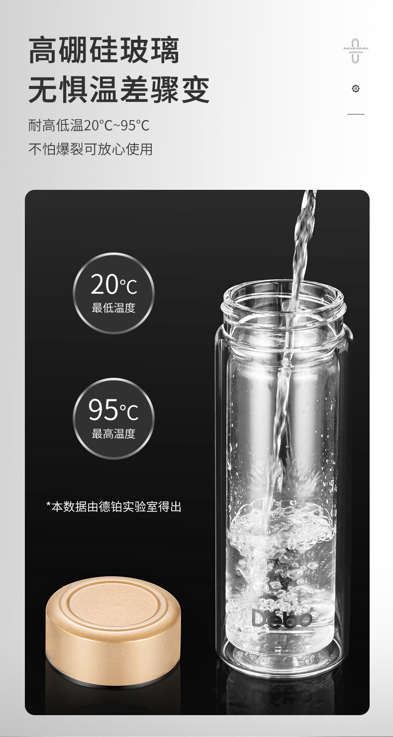 德铂/Debo 穆里纳茶水分离双层玻璃水杯320mlDEP-781