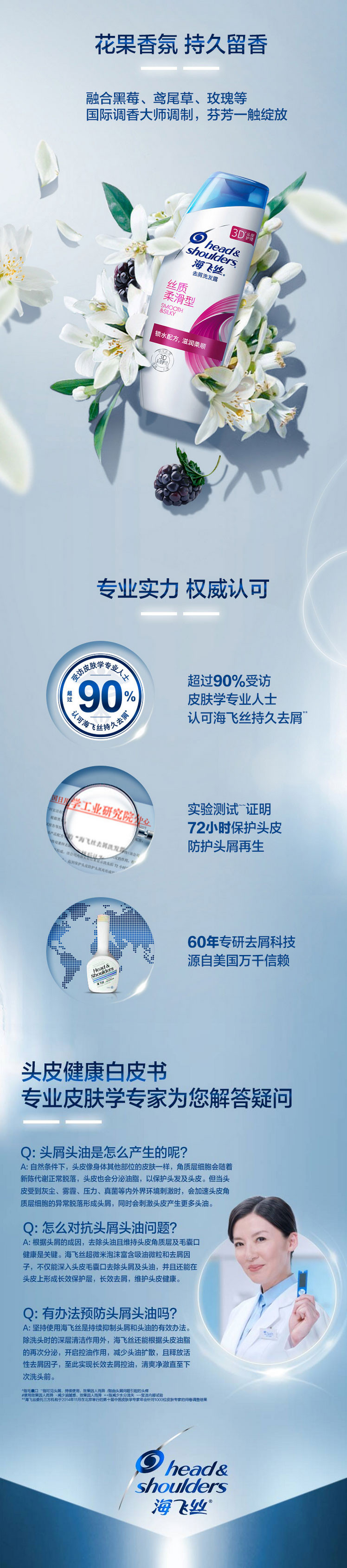 海飞丝 洗发水丝质柔滑200ml持久去屑止痒清爽柔顺清香型男女通用