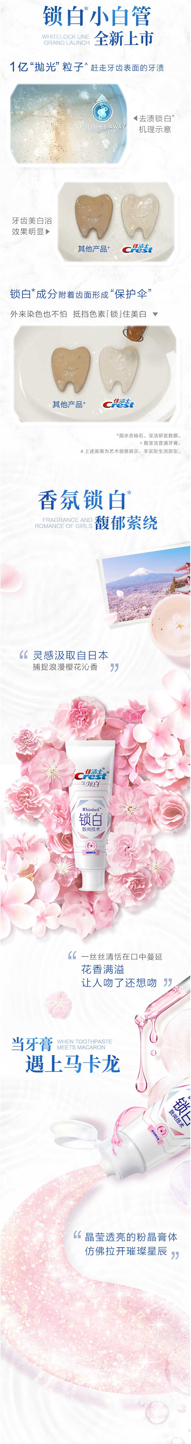 佳洁士/CREST 香氛锁白小白管美白牙膏清恬樱花香120g