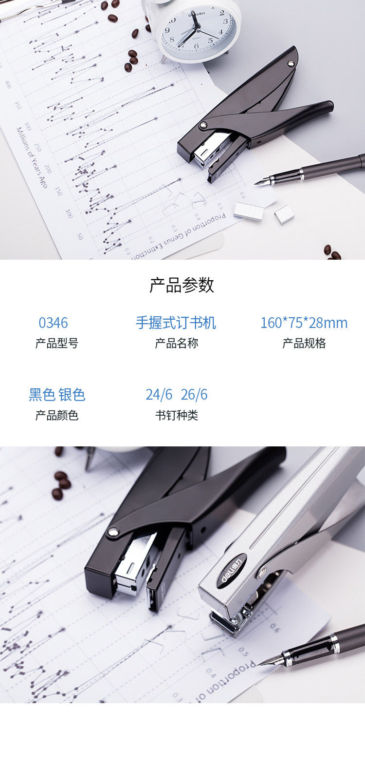 得力/deli 手握式金属耐用订书机/订书器 适配12#订书钉 颜色随机