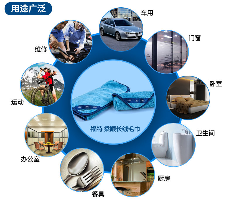 福特系列 汽车毛巾擦车巾布洗车毛巾布30吸水毛巾70加厚细纤维毛巾