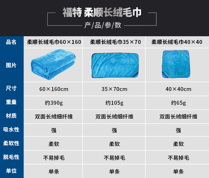 福特系列 汽车毛巾擦车巾布洗车毛巾布30吸水毛巾70加厚细纤维毛巾