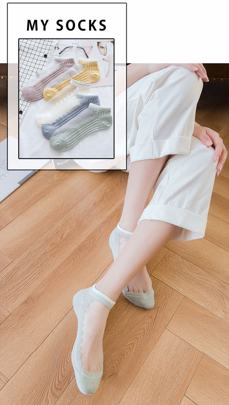 袜子女韩版短袜丝袜女夏季薄款日系水晶袜玻璃丝浅口船袜透明隐形