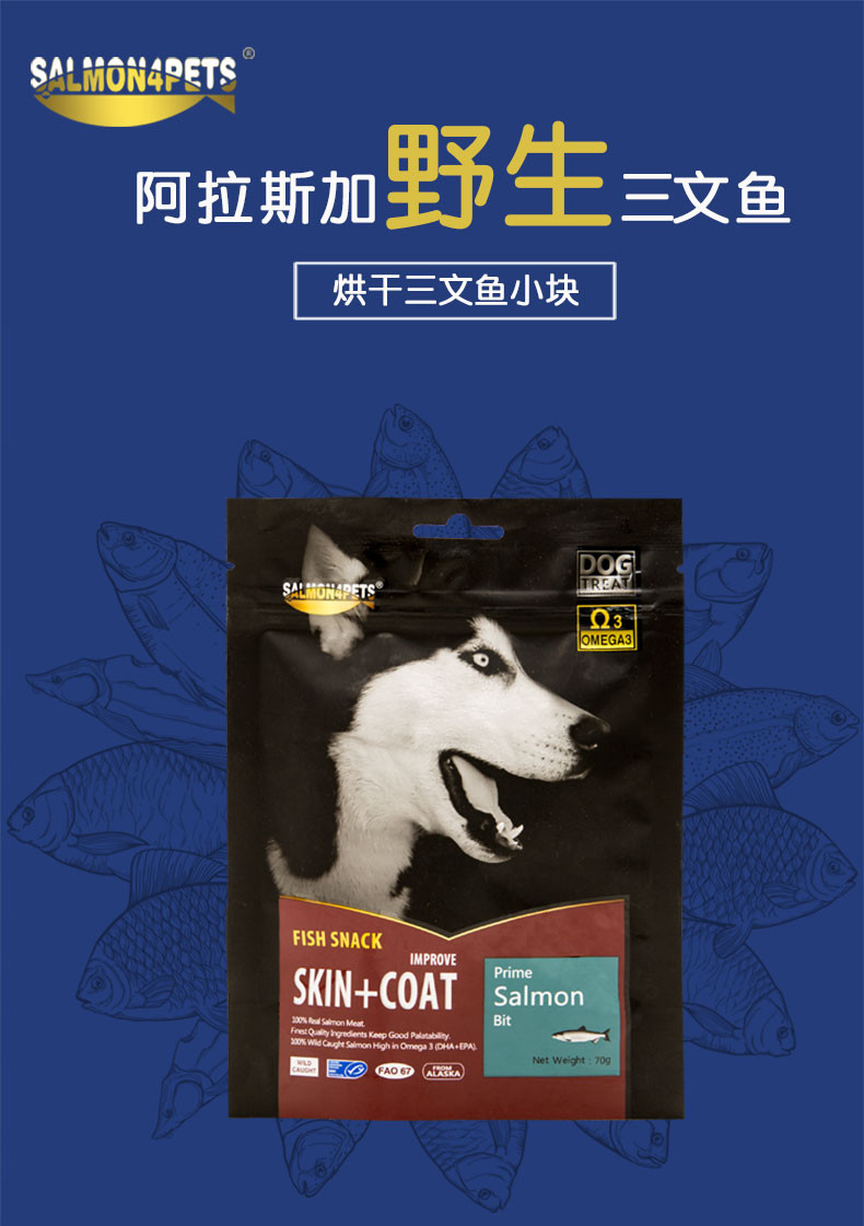 SALMON4PETS狗狗零食训狗泰迪鱼肉干大型犬训练奖励70g幼犬小零食