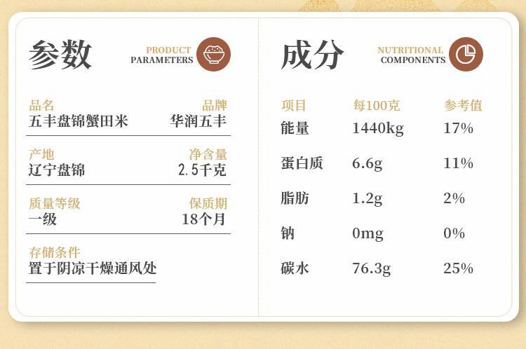 华润 五丰 盘锦蟹田米2.5kg+多力 葵花籽油 1.8L 家庭实惠组合装