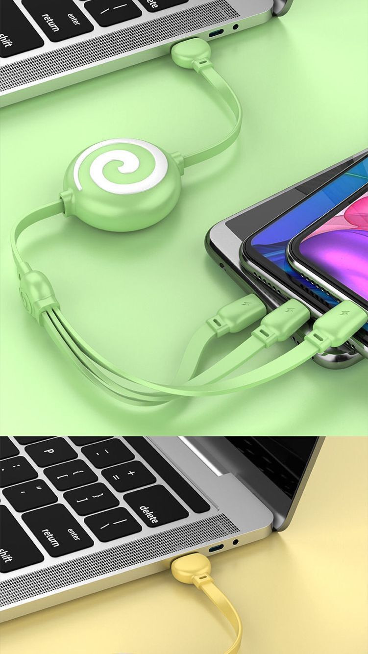 液态硅胶一拖三快充线 vivo苹果安卓 多功能三线快速手机充电线