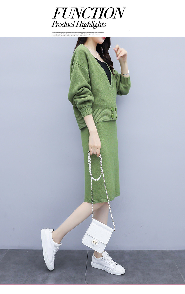 启言 2019秋季新款韩版时尚针织套装女毛衣半身裙子初秋气质显瘦两件套