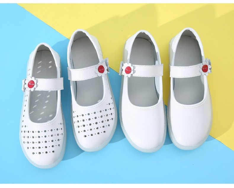 护士鞋防滑镂空透气软底舒适工作鞋白色圆头浅口单鞋魔术贴平底鞋41大码
