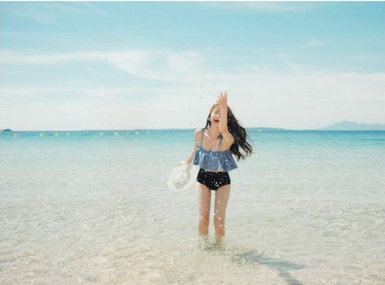 韩版复古荷叶边分体泳衣女保守高腰包臀短裤学生少女系沙滩游泳装
