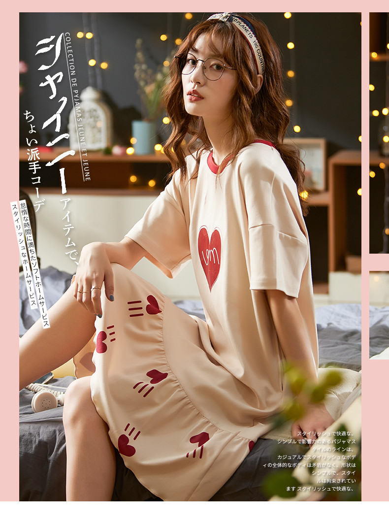 夏季新款睡裙女士纯棉短袖薄款韩版公主风甜美学生睡衣中长款
