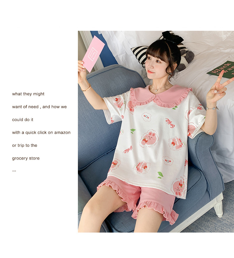 睡衣女夏季新款薄款纯棉短袖学生卡通可爱外穿韩版春秋套装家居服