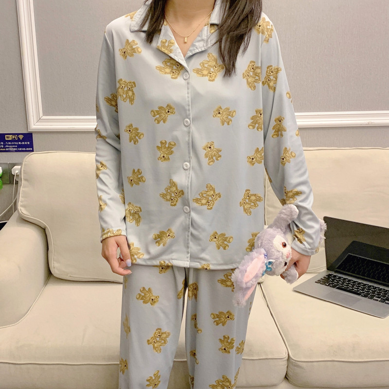 春秋季新款长袖套装睡衣女ins风可爱女生家居服开衫两件套