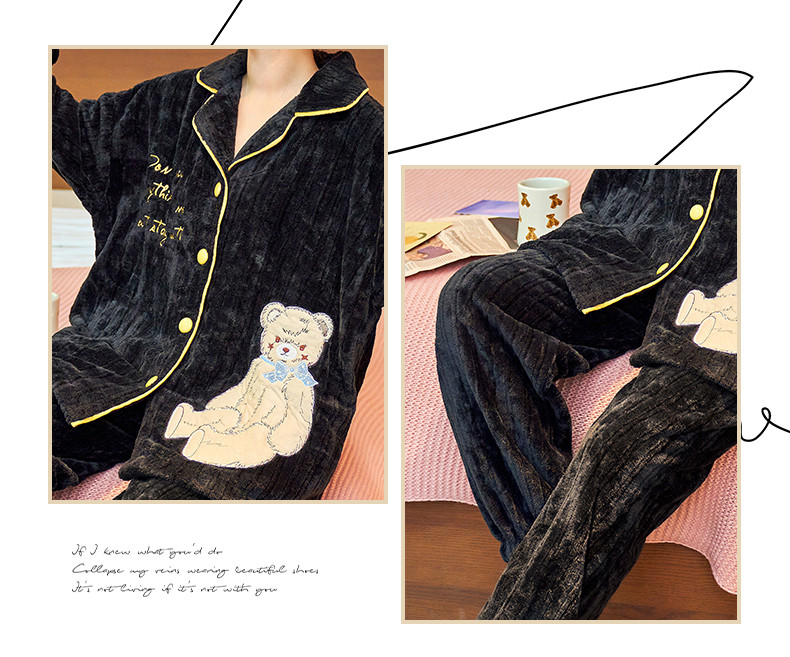 睡衣秋冬款长袖可外穿珊瑚绒加厚两件套法兰绒韩版卡通家居服