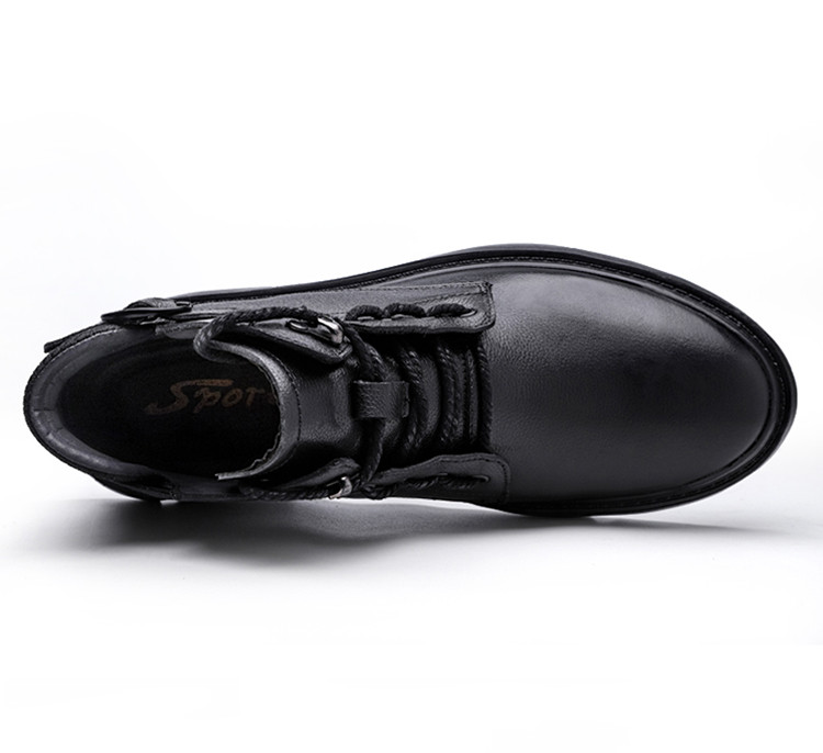 启言 2023冬季新款黑色马丁靴男士英伦风摩托车皮靴工装复古高帮男