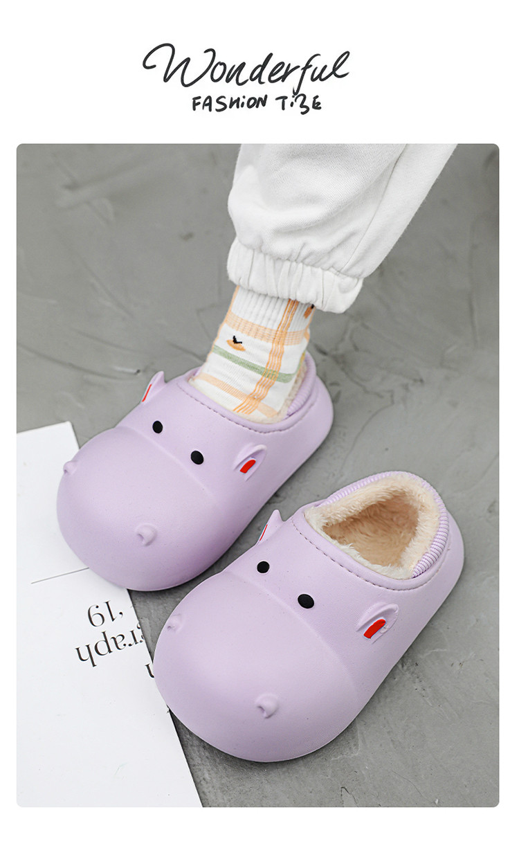 启言 女童棉拖鞋2023冬季新款儿童室内包跟棉鞋加绒中大童防水防滑
