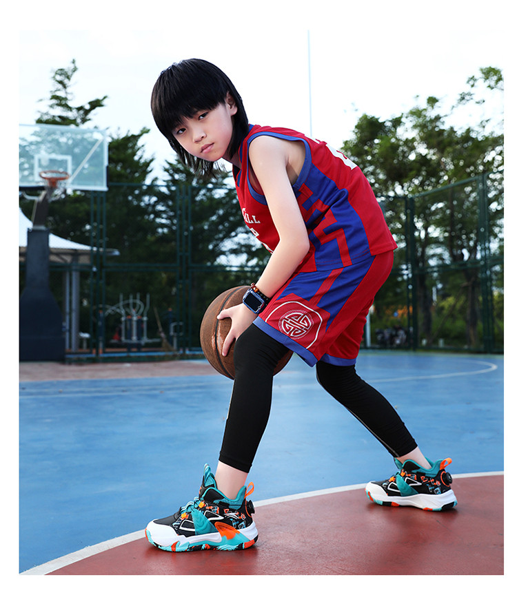 启言 男童鞋子2023新款儿童蓝篮球鞋男孩运动秋鞋中大童男鞋青少年