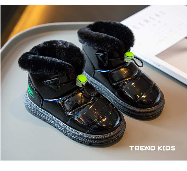 启言 男童雪地靴冬季2023新款儿童加绒加厚棉鞋中大童男孩保暖防水