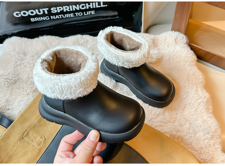 启言 女童雪地靴2023冬季新款儿童加绒加厚保暖棉鞋中大童防水厚底