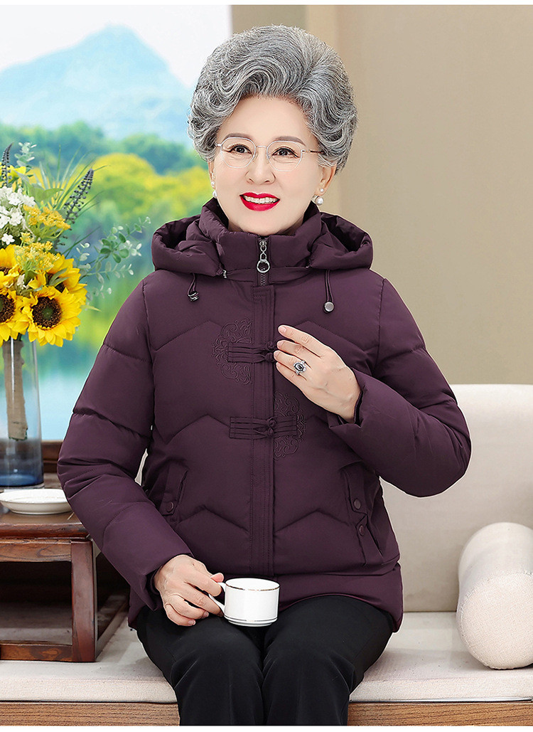 启言 奶奶冬装棉袄加厚连帽棉衣中老年人女妈妈外套老人老太太冬季衣服