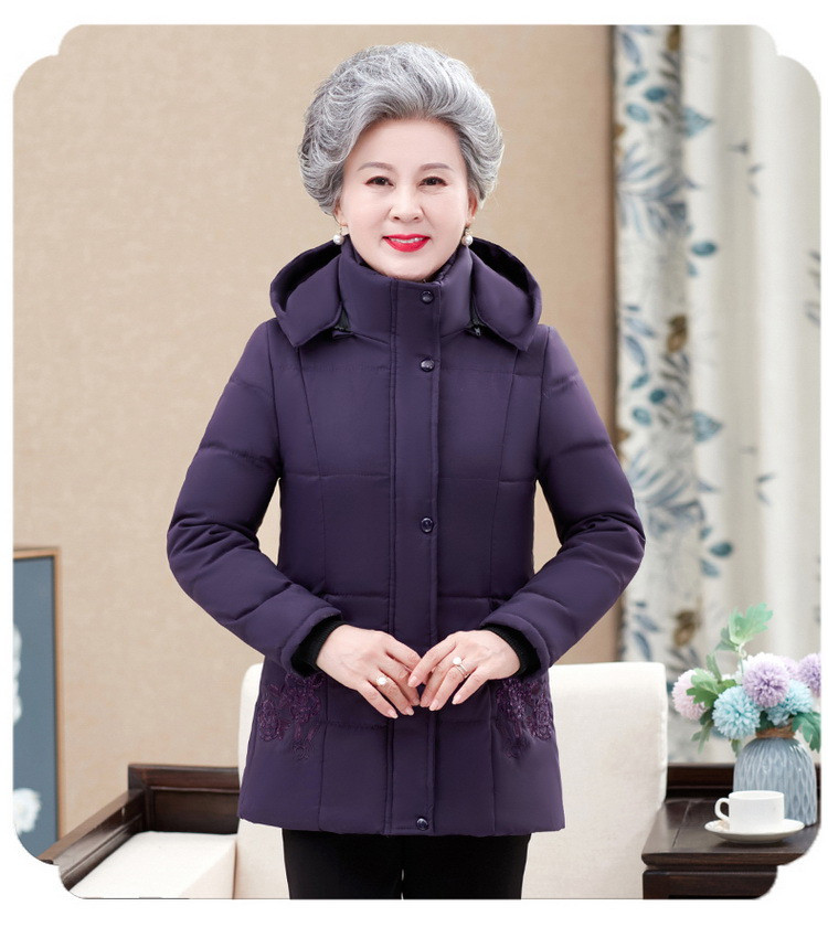 启言 中老年女妈妈装冬装棉衣外套加绒加厚棉袄60岁奶奶装冬季保暖棉