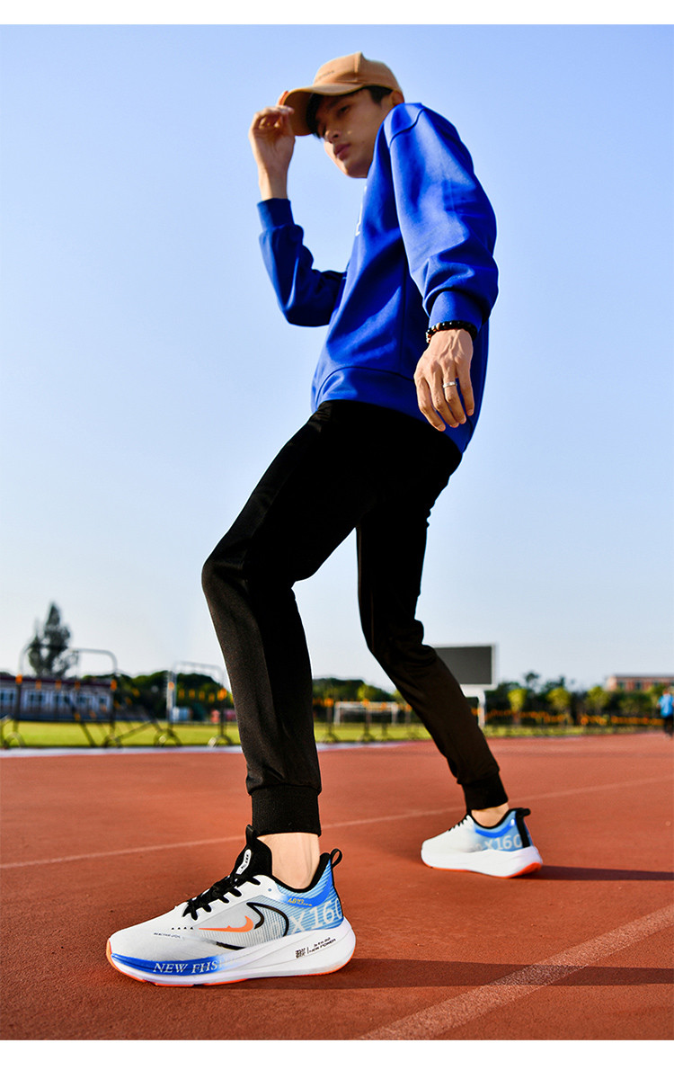 启言 青少年运动鞋男士碳板跑鞋春夏季网面透气体育专用竞速减震跑步鞋