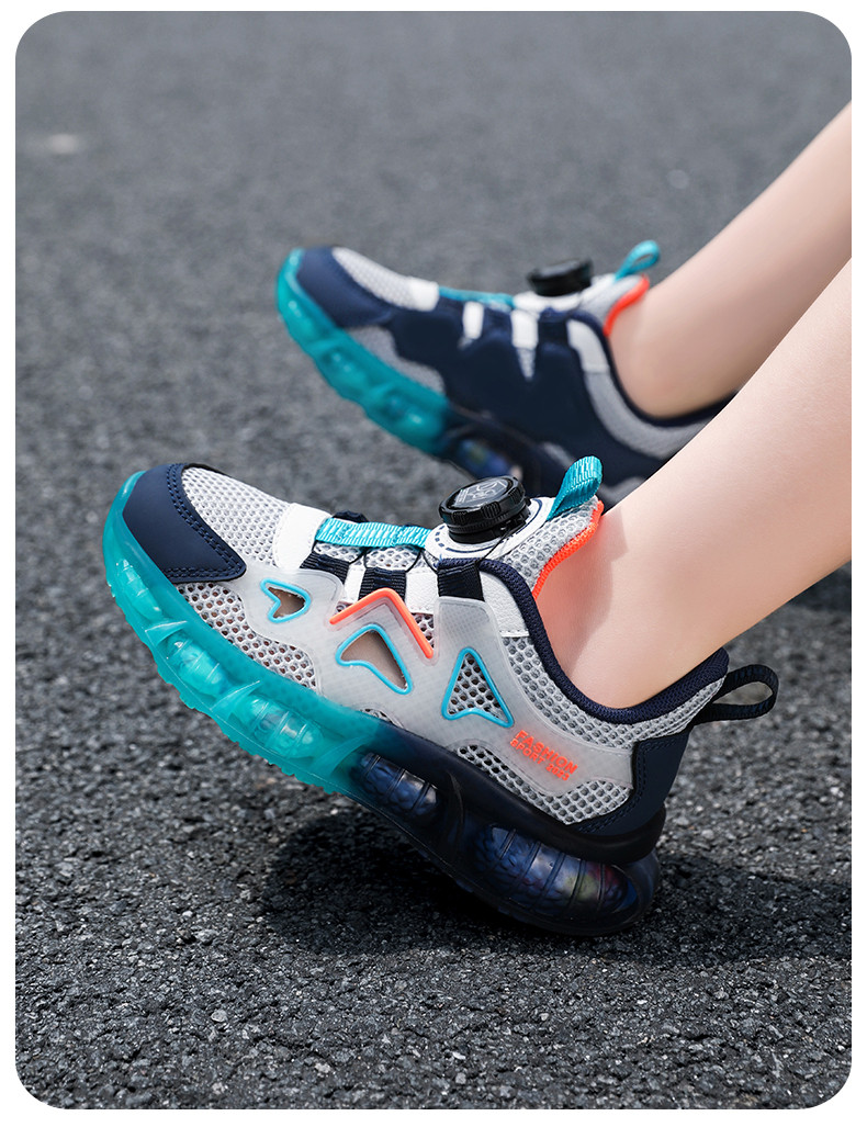 启言 男童鞋子夏季2024新款运动鞋镂空网面防臭跑步鞋中大童学生鞋