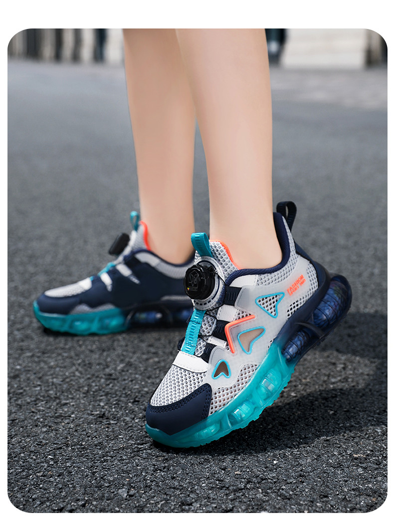 启言 男童鞋子夏季2024新款运动鞋镂空网面防臭跑步鞋中大童学生鞋