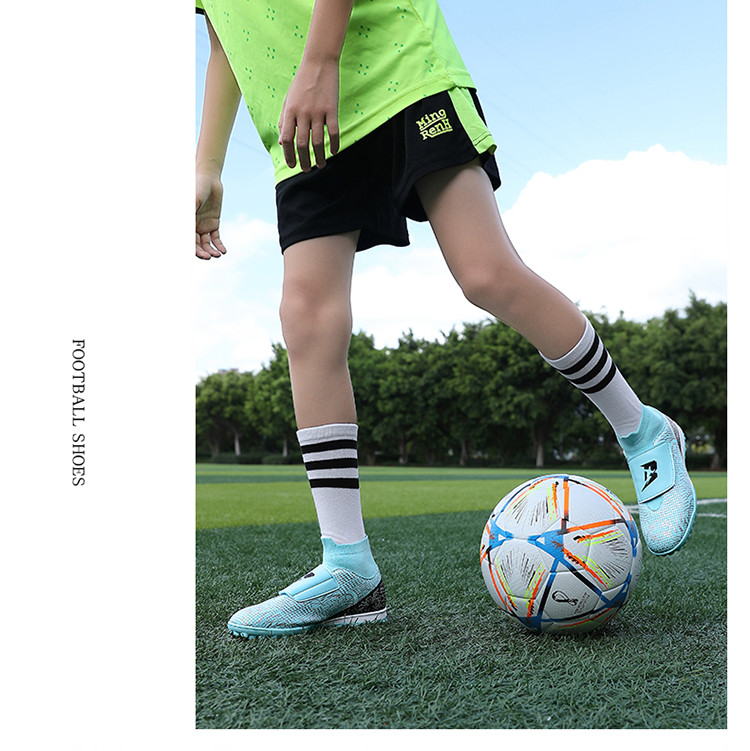 启言 新款高帮儿童足球鞋男童女童小学生运动鞋魔术贴免系带训练鞋