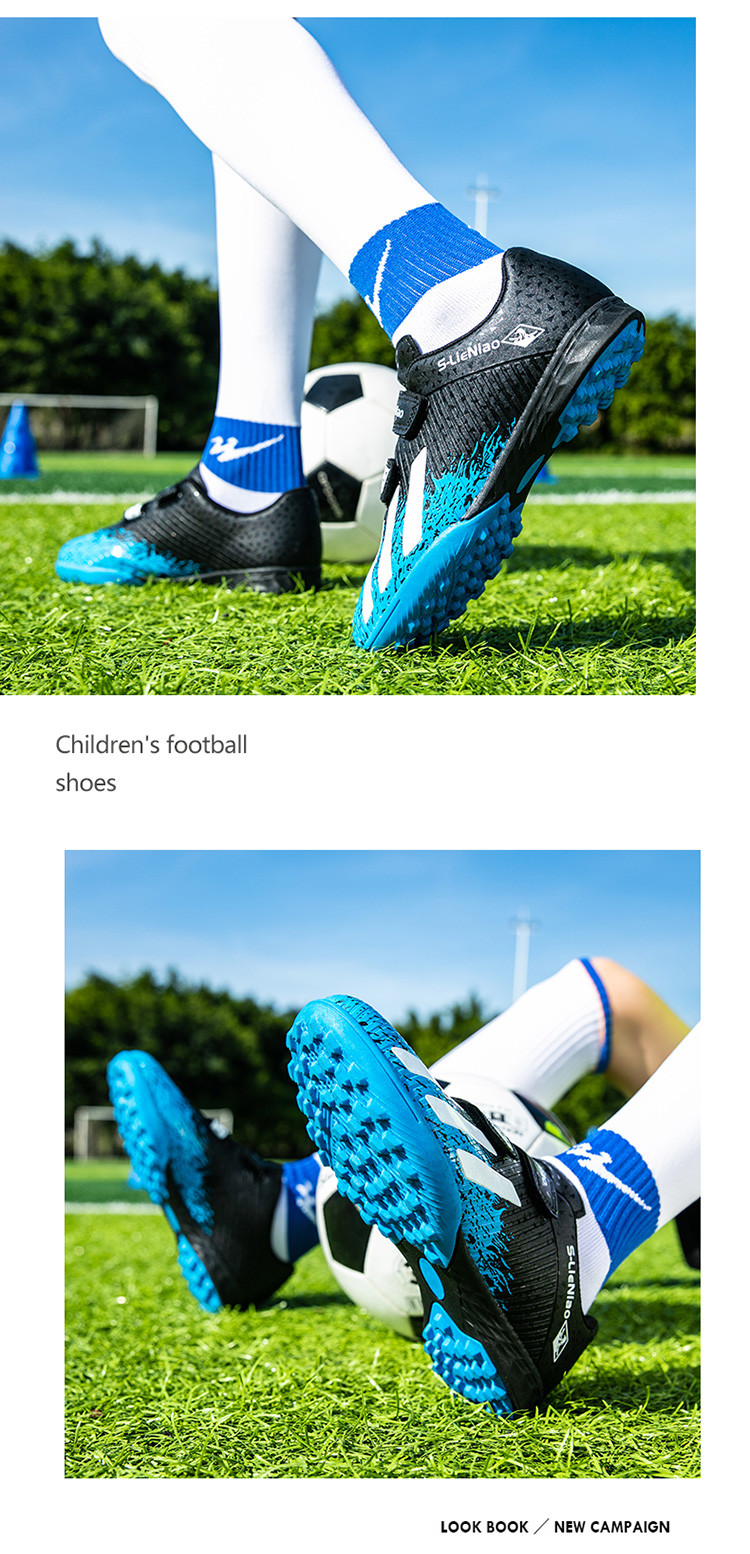 启言 新款儿童足球鞋男女中小学生TF碎钉魔术贴女童透气训练鞋