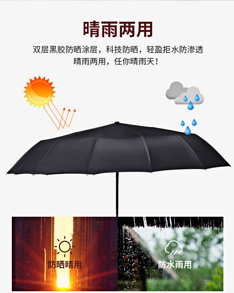 全自动雨伞折叠男女大号双人防风手动三折太阳伞学生晴雨两用防晒