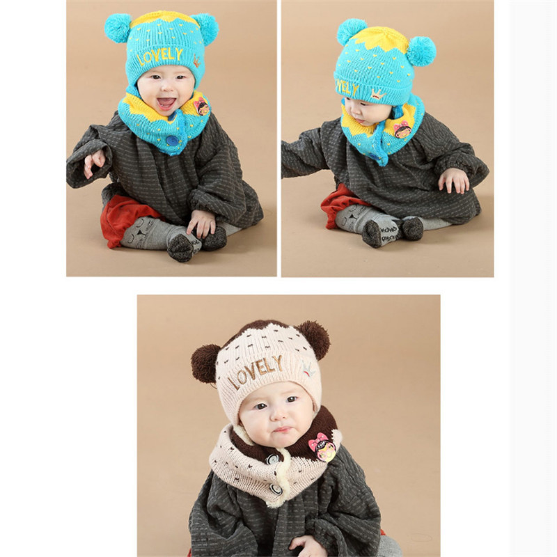 滢贝童话 秋冬儿童毛线帽冬季4-8-12月婴儿幼儿护耳帽加绒加厚套头帽两件套