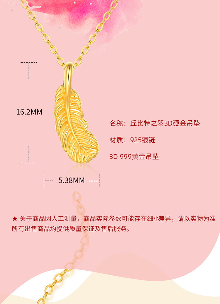 【宝藏之心】丘比特之羽3D硬金吊坠