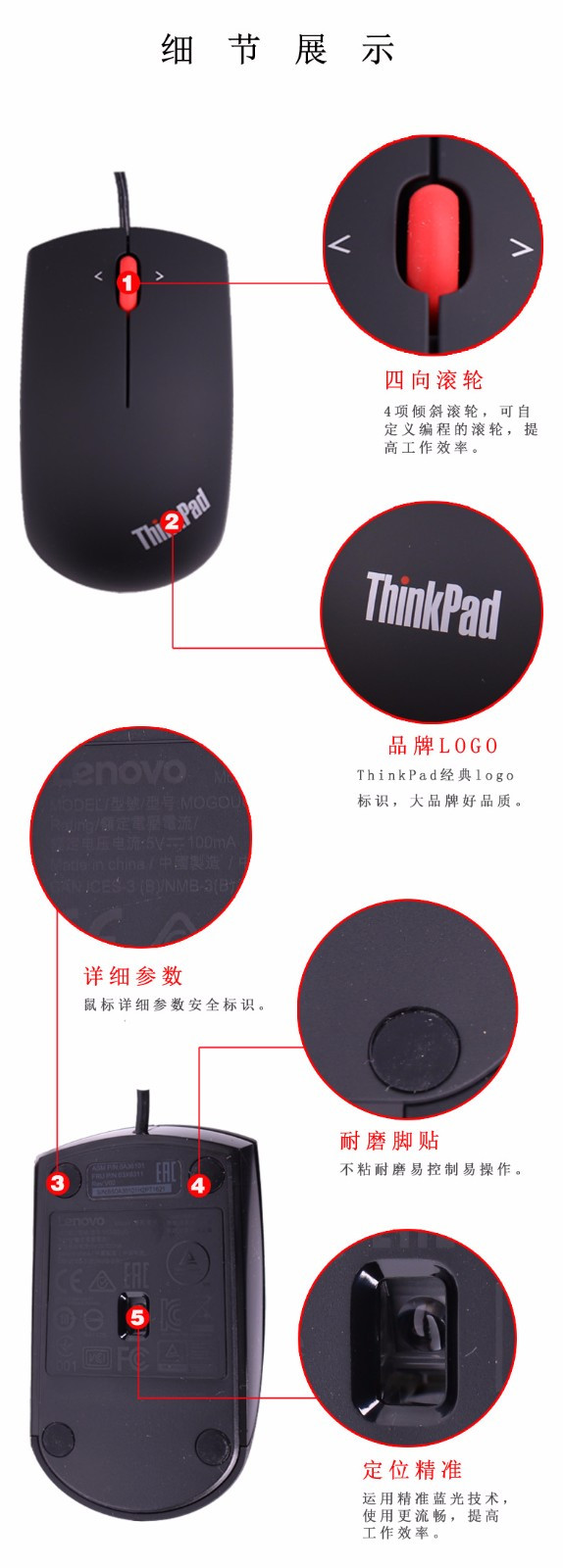 ThinkPad 小黑鼠 0B47153 蓝光鼠标 （磨砂黑） 有线鼠标