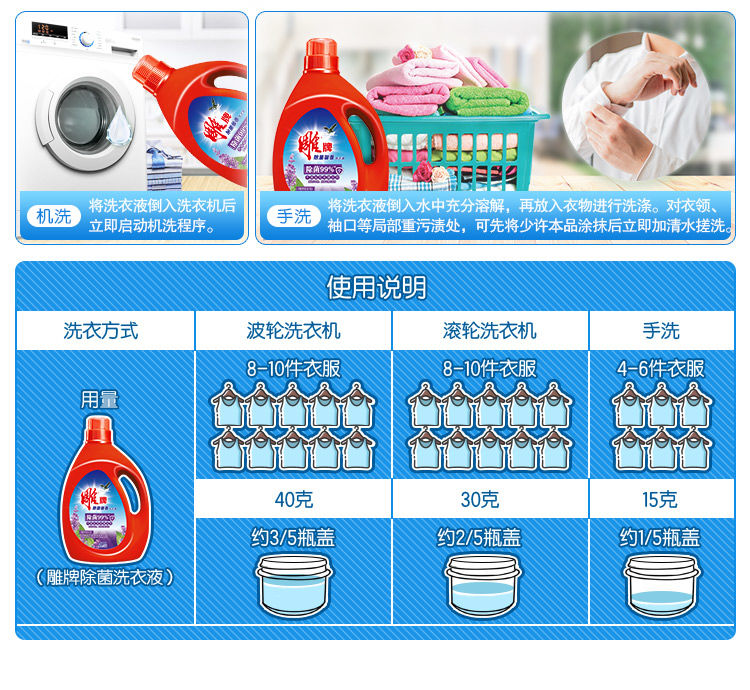 雕牌除菌洗衣液10-14斤家庭装薰衣草味香味持久留香去渍批发价