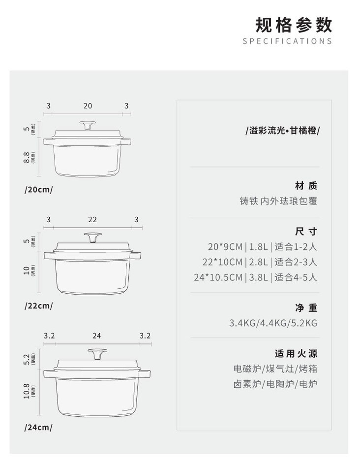 易锅美食 丨经典珐琅锅 柑橘橙炖锅 珐琅锅必选 爆款铸铁锅