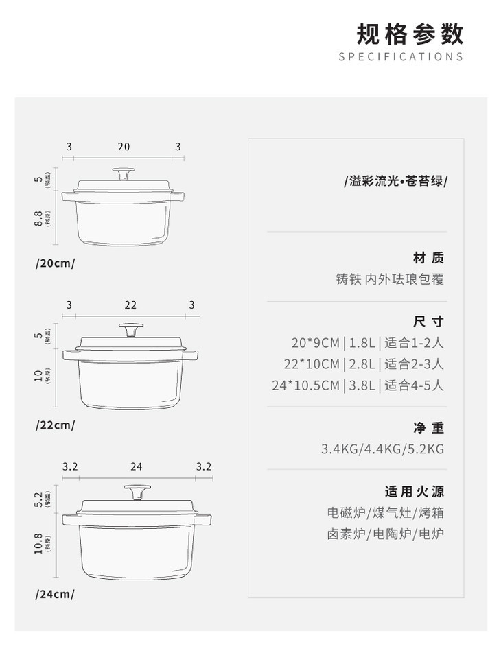 易锅美食 丨经典珐琅锅 必选铸铁苍台绿色炖锅 珐琅锅必选  爆款铸铁锅